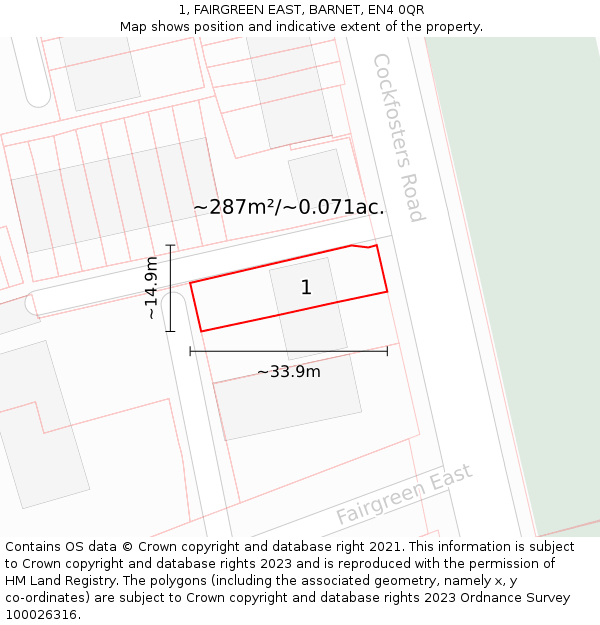1, FAIRGREEN EAST, BARNET, EN4 0QR: Plot and title map