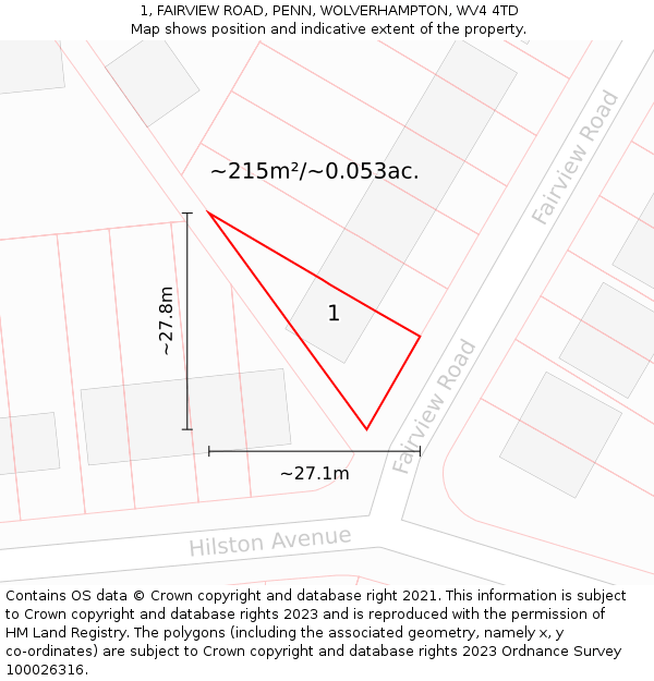 1, FAIRVIEW ROAD, PENN, WOLVERHAMPTON, WV4 4TD: Plot and title map