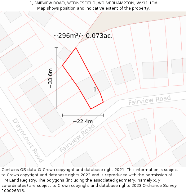 1, FAIRVIEW ROAD, WEDNESFIELD, WOLVERHAMPTON, WV11 1DA: Plot and title map