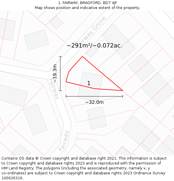 1, FAIRWAY, BRADFORD, BD7 4JF: Plot and title map
