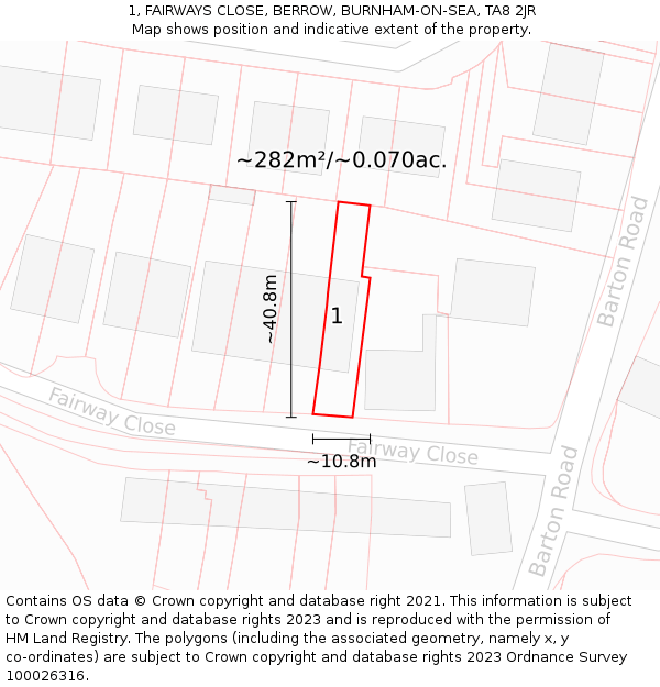1, FAIRWAYS CLOSE, BERROW, BURNHAM-ON-SEA, TA8 2JR: Plot and title map