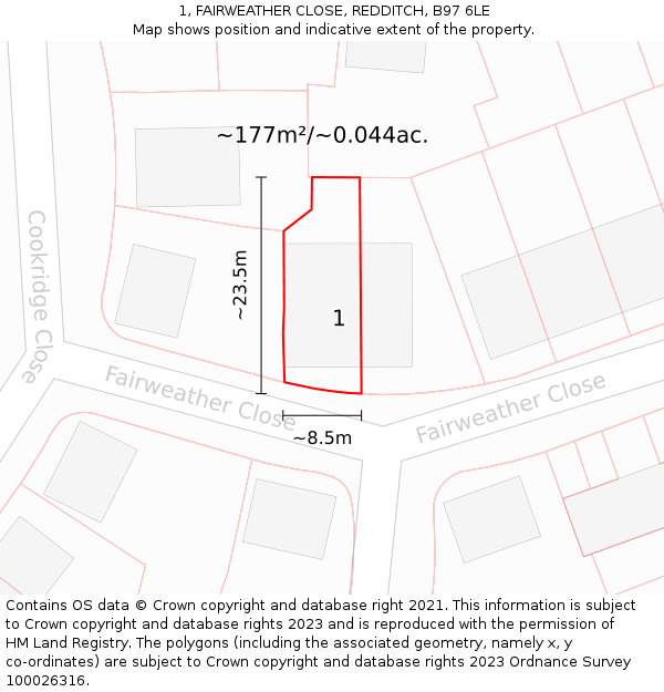 1, FAIRWEATHER CLOSE, REDDITCH, B97 6LE: Plot and title map