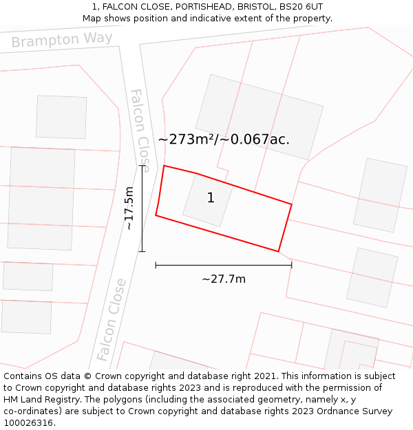 1, FALCON CLOSE, PORTISHEAD, BRISTOL, BS20 6UT: Plot and title map
