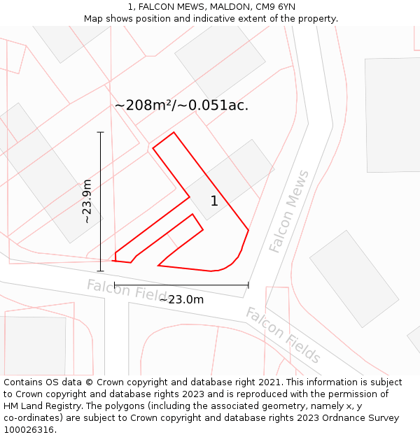 1, FALCON MEWS, MALDON, CM9 6YN: Plot and title map