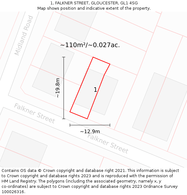 1, FALKNER STREET, GLOUCESTER, GL1 4SG: Plot and title map