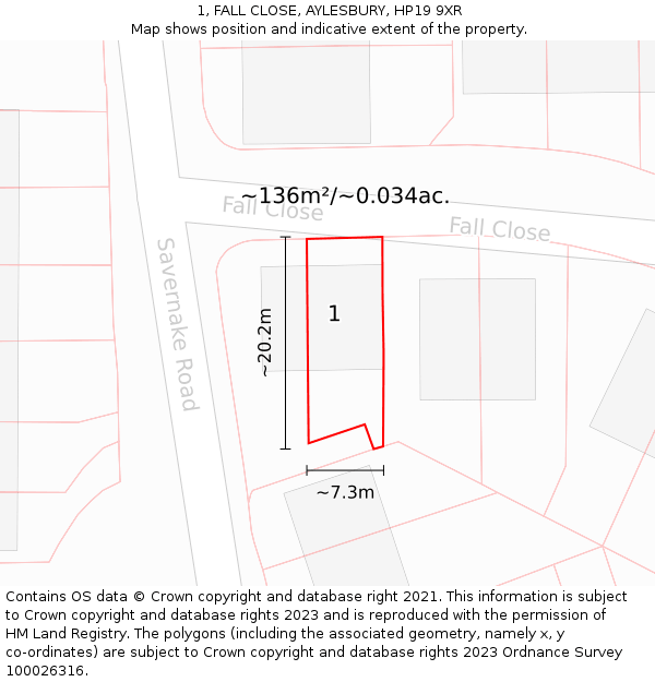 1, FALL CLOSE, AYLESBURY, HP19 9XR: Plot and title map