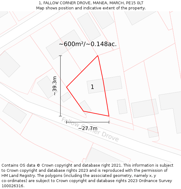 1, FALLOW CORNER DROVE, MANEA, MARCH, PE15 0LT: Plot and title map