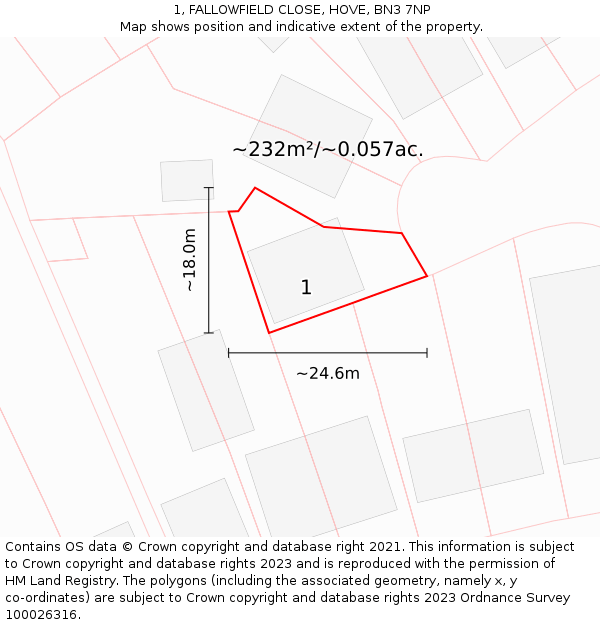 1, FALLOWFIELD CLOSE, HOVE, BN3 7NP: Plot and title map