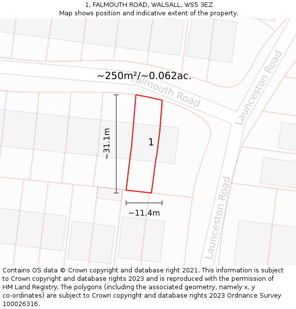 1, FALMOUTH ROAD, WALSALL, WS5 3EZ: Plot and title map