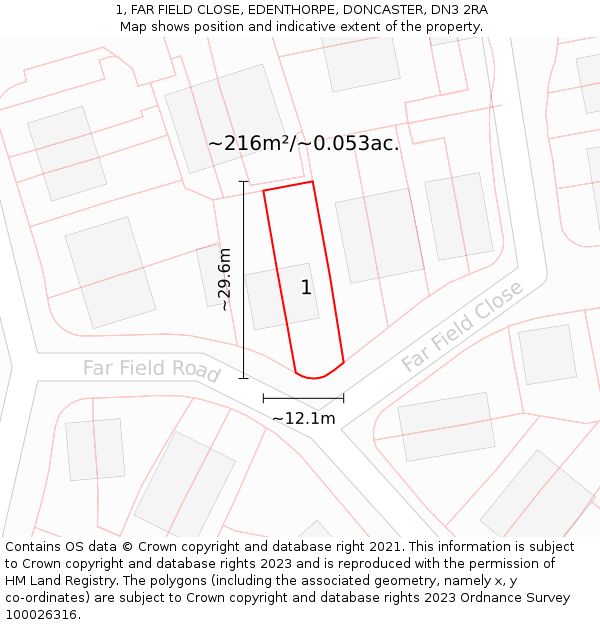 1, FAR FIELD CLOSE, EDENTHORPE, DONCASTER, DN3 2RA: Plot and title map