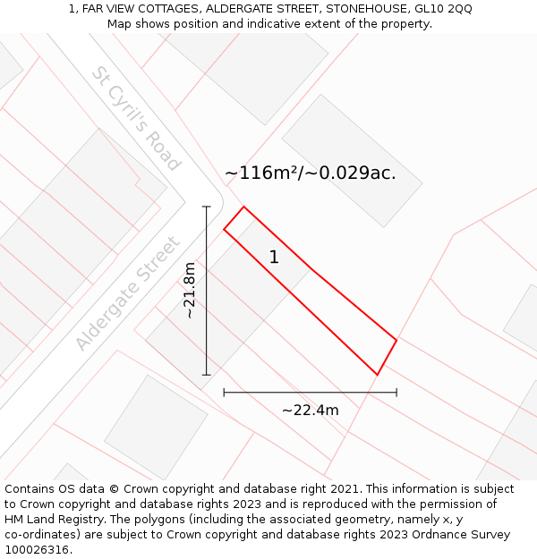 1, FAR VIEW COTTAGES, ALDERGATE STREET, STONEHOUSE, GL10 2QQ: Plot and title map