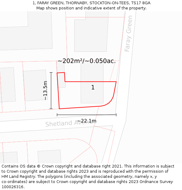1, FARAY GREEN, THORNABY, STOCKTON-ON-TEES, TS17 8GA: Plot and title map