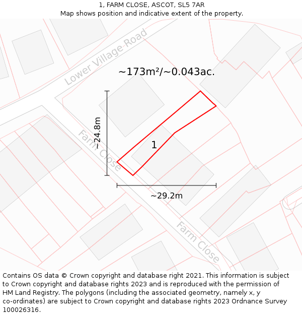 1, FARM CLOSE, ASCOT, SL5 7AR: Plot and title map