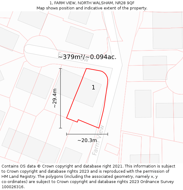 1, FARM VIEW, NORTH WALSHAM, NR28 9QF: Plot and title map