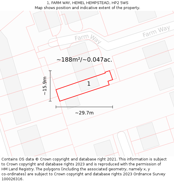 1, FARM WAY, HEMEL HEMPSTEAD, HP2 5WS: Plot and title map