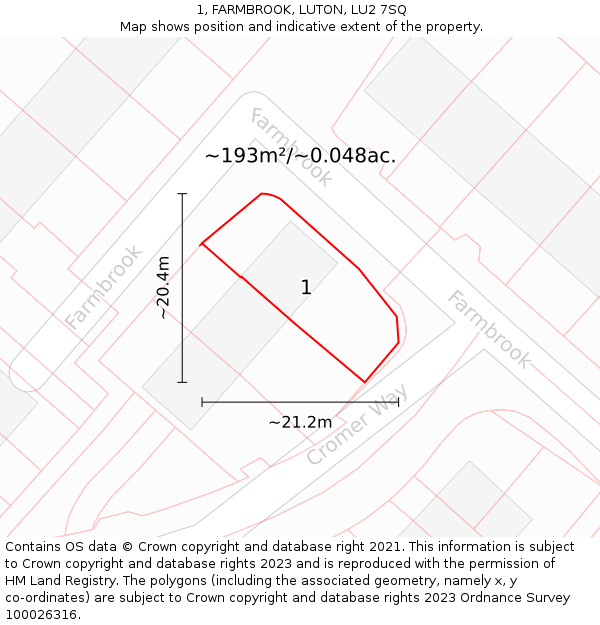 1, FARMBROOK, LUTON, LU2 7SQ: Plot and title map