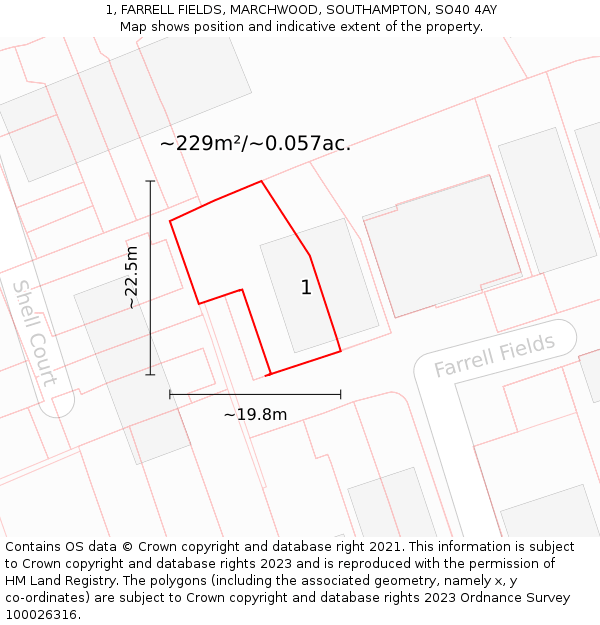 1, FARRELL FIELDS, MARCHWOOD, SOUTHAMPTON, SO40 4AY: Plot and title map