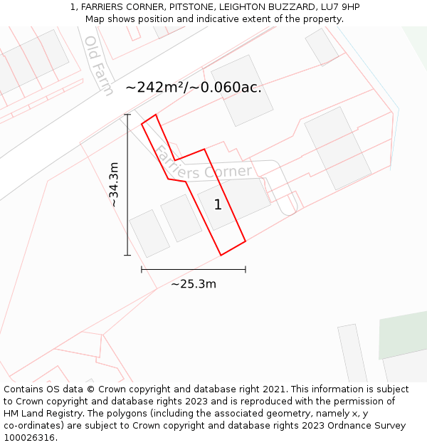 1, FARRIERS CORNER, PITSTONE, LEIGHTON BUZZARD, LU7 9HP: Plot and title map