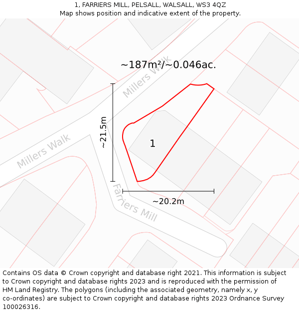 1, FARRIERS MILL, PELSALL, WALSALL, WS3 4QZ: Plot and title map