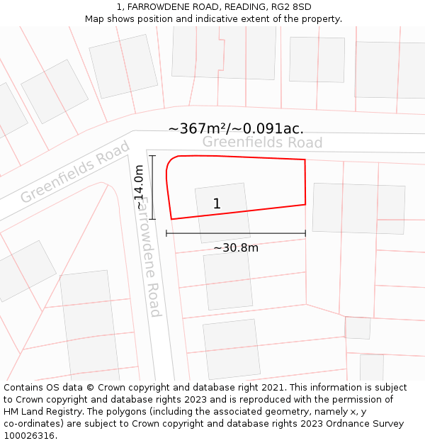 1, FARROWDENE ROAD, READING, RG2 8SD: Plot and title map
