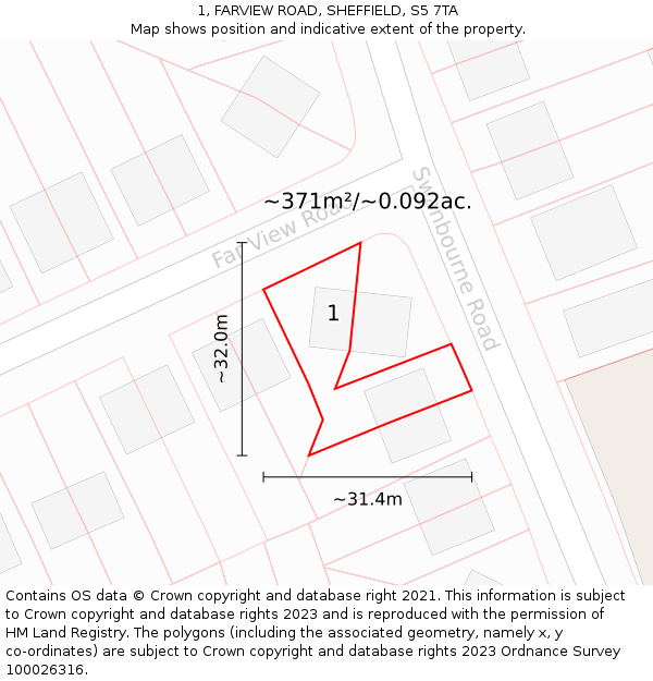 1, FARVIEW ROAD, SHEFFIELD, S5 7TA: Plot and title map