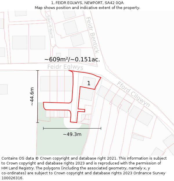 1, FEIDR EGLWYS, NEWPORT, SA42 0QA: Plot and title map