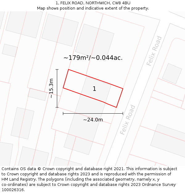 1, FELIX ROAD, NORTHWICH, CW8 4BU: Plot and title map