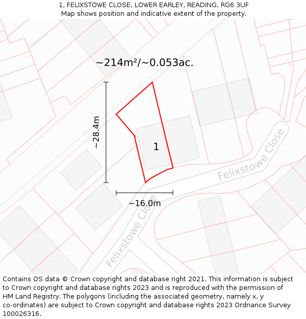 1, FELIXSTOWE CLOSE, LOWER EARLEY, READING, RG6 3UF: Plot and title map