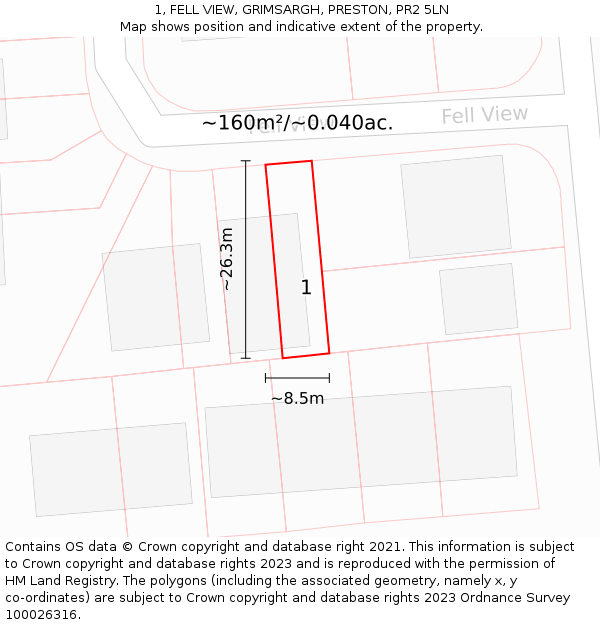 1, FELL VIEW, GRIMSARGH, PRESTON, PR2 5LN: Plot and title map
