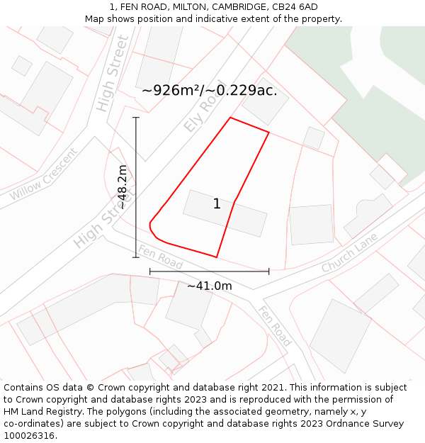 1, FEN ROAD, MILTON, CAMBRIDGE, CB24 6AD: Plot and title map