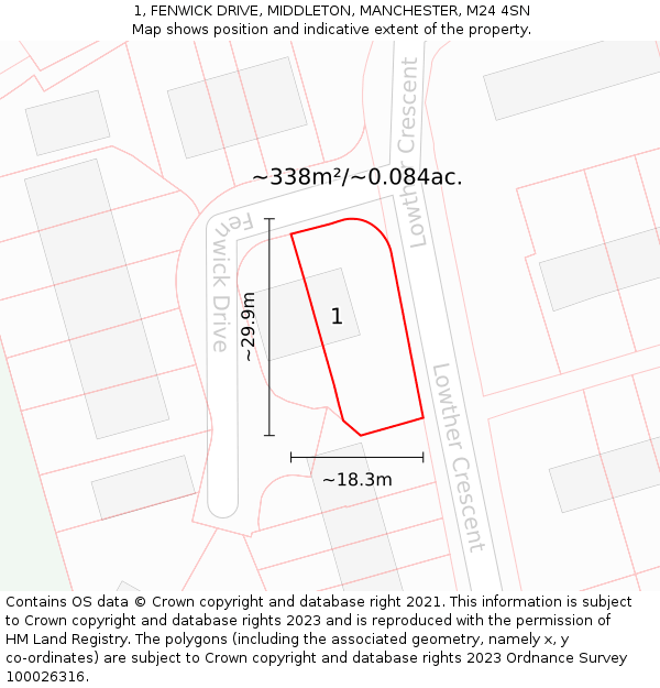 1, FENWICK DRIVE, MIDDLETON, MANCHESTER, M24 4SN: Plot and title map