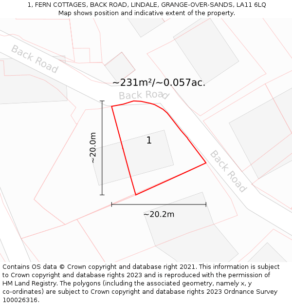1, FERN COTTAGES, BACK ROAD, LINDALE, GRANGE-OVER-SANDS, LA11 6LQ: Plot and title map