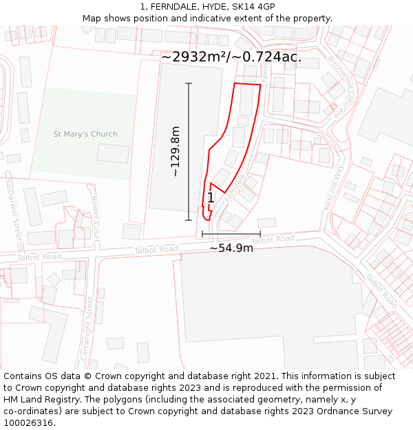 1, FERNDALE, HYDE, SK14 4GP: Plot and title map