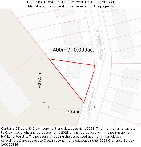 1, FERNDALE ROAD, CHURCH CROOKHAM, FLEET, GU52 6LJ: Plot and title map