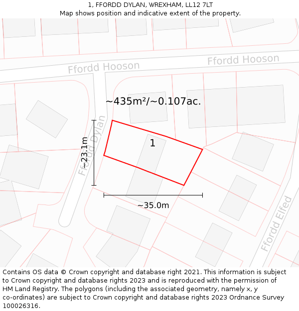 1, FFORDD DYLAN, WREXHAM, LL12 7LT: Plot and title map