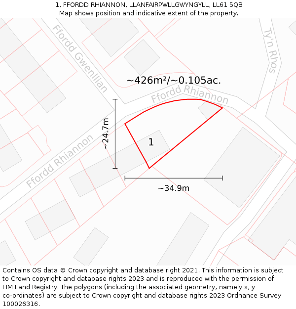 1, FFORDD RHIANNON, LLANFAIRPWLLGWYNGYLL, LL61 5QB: Plot and title map