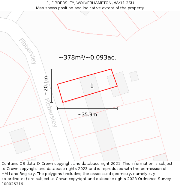 1, FIBBERSLEY, WOLVERHAMPTON, WV11 3SU: Plot and title map