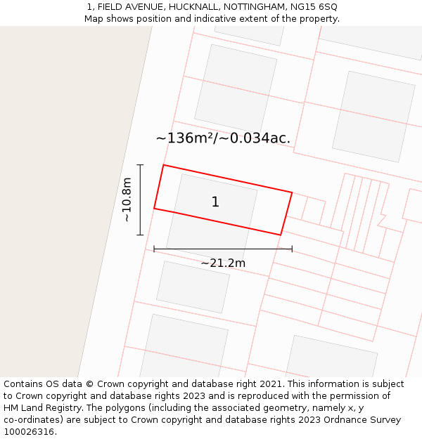 1, FIELD AVENUE, HUCKNALL, NOTTINGHAM, NG15 6SQ: Plot and title map