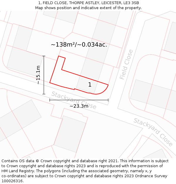 1, FIELD CLOSE, THORPE ASTLEY, LEICESTER, LE3 3SB: Plot and title map