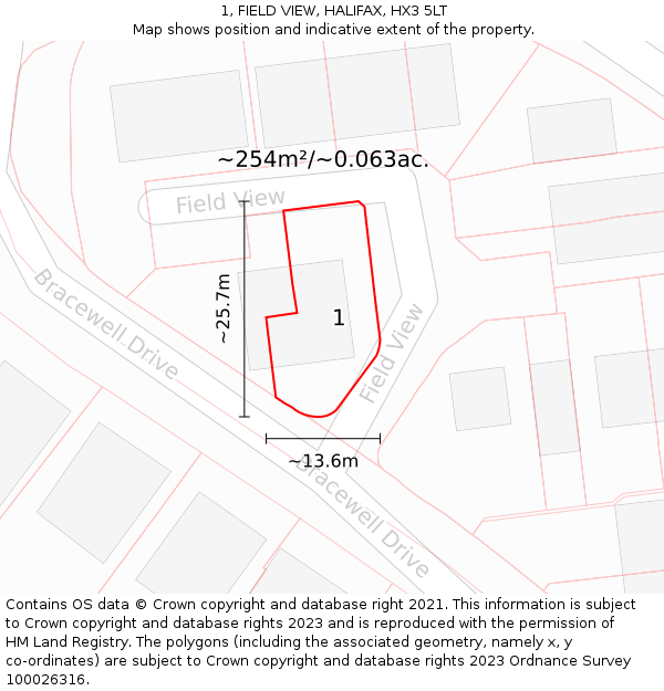 1, FIELD VIEW, HALIFAX, HX3 5LT: Plot and title map