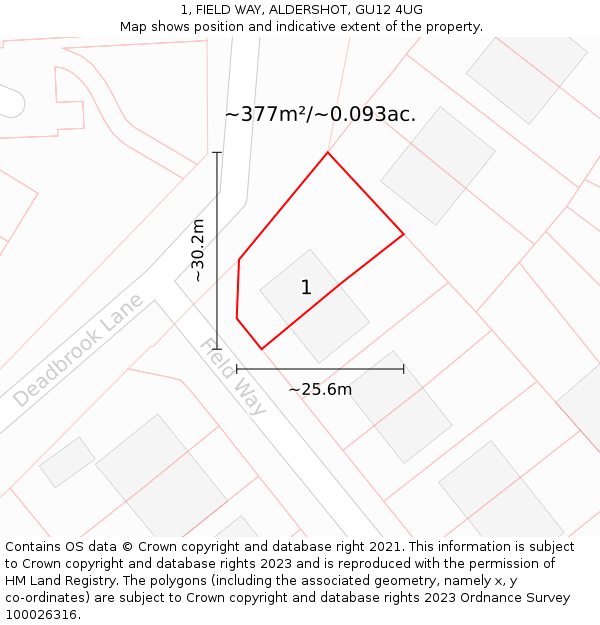 1, FIELD WAY, ALDERSHOT, GU12 4UG: Plot and title map