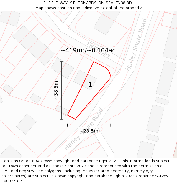 1, FIELD WAY, ST LEONARDS-ON-SEA, TN38 8DL: Plot and title map