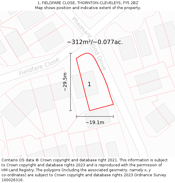 1, FIELDFARE CLOSE, THORNTON-CLEVELEYS, FY5 2BZ: Plot and title map