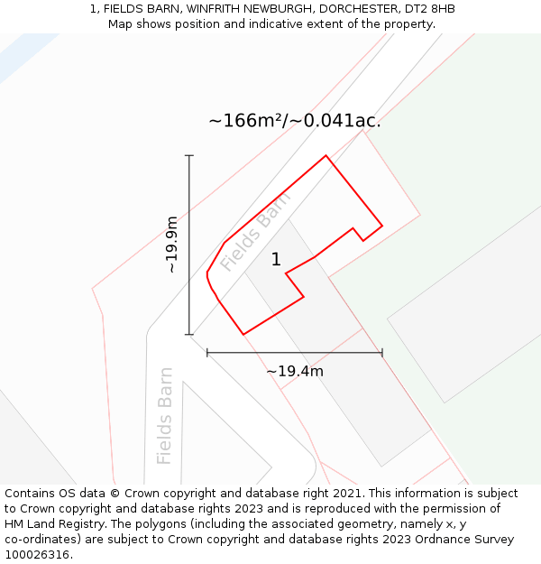 1, FIELDS BARN, WINFRITH NEWBURGH, DORCHESTER, DT2 8HB: Plot and title map