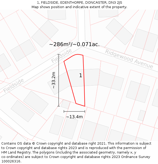 1, FIELDSIDE, EDENTHORPE, DONCASTER, DN3 2JS: Plot and title map