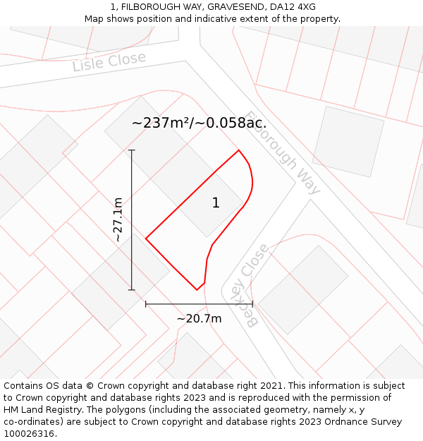 1, FILBOROUGH WAY, GRAVESEND, DA12 4XG: Plot and title map