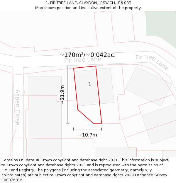 1, FIR TREE LANE, CLAYDON, IPSWICH, IP6 0RB: Plot and title map
