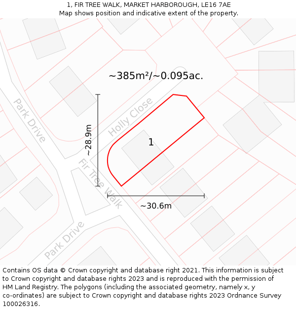 1, FIR TREE WALK, MARKET HARBOROUGH, LE16 7AE: Plot and title map