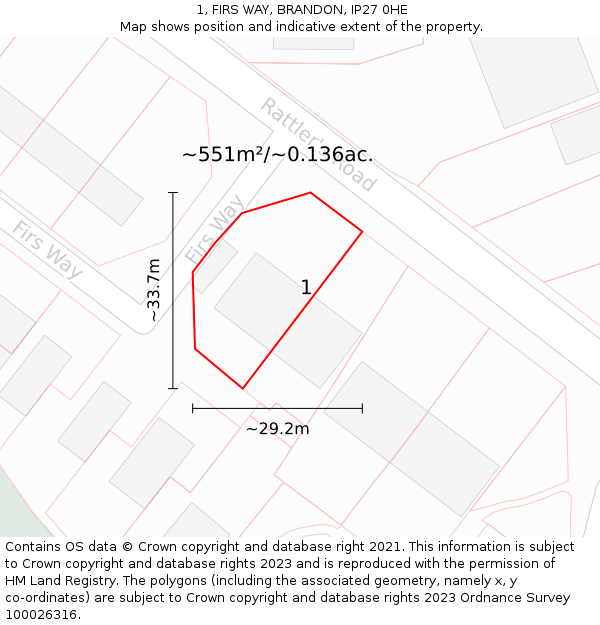 1, FIRS WAY, BRANDON, IP27 0HE: Plot and title map