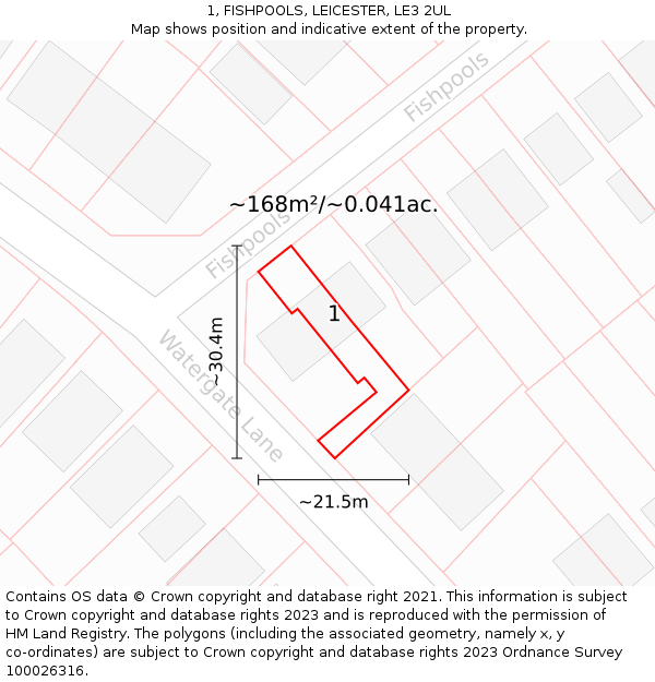 1, FISHPOOLS, LEICESTER, LE3 2UL: Plot and title map